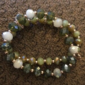 Multi-Tone Green Faceted Glass Bead Double-strand Stretch Bracelet